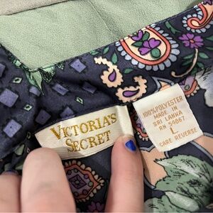 Victorias Secret Vintage Gold Label Lace Silk Satin Floral Gray Purple SlipDress